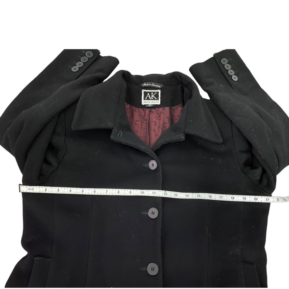 Anne Klein Black Single Breasted Wool Coat 12P - Picture 6 of 12